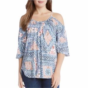Karen Kane Geometric Print Cold Shoulder Top